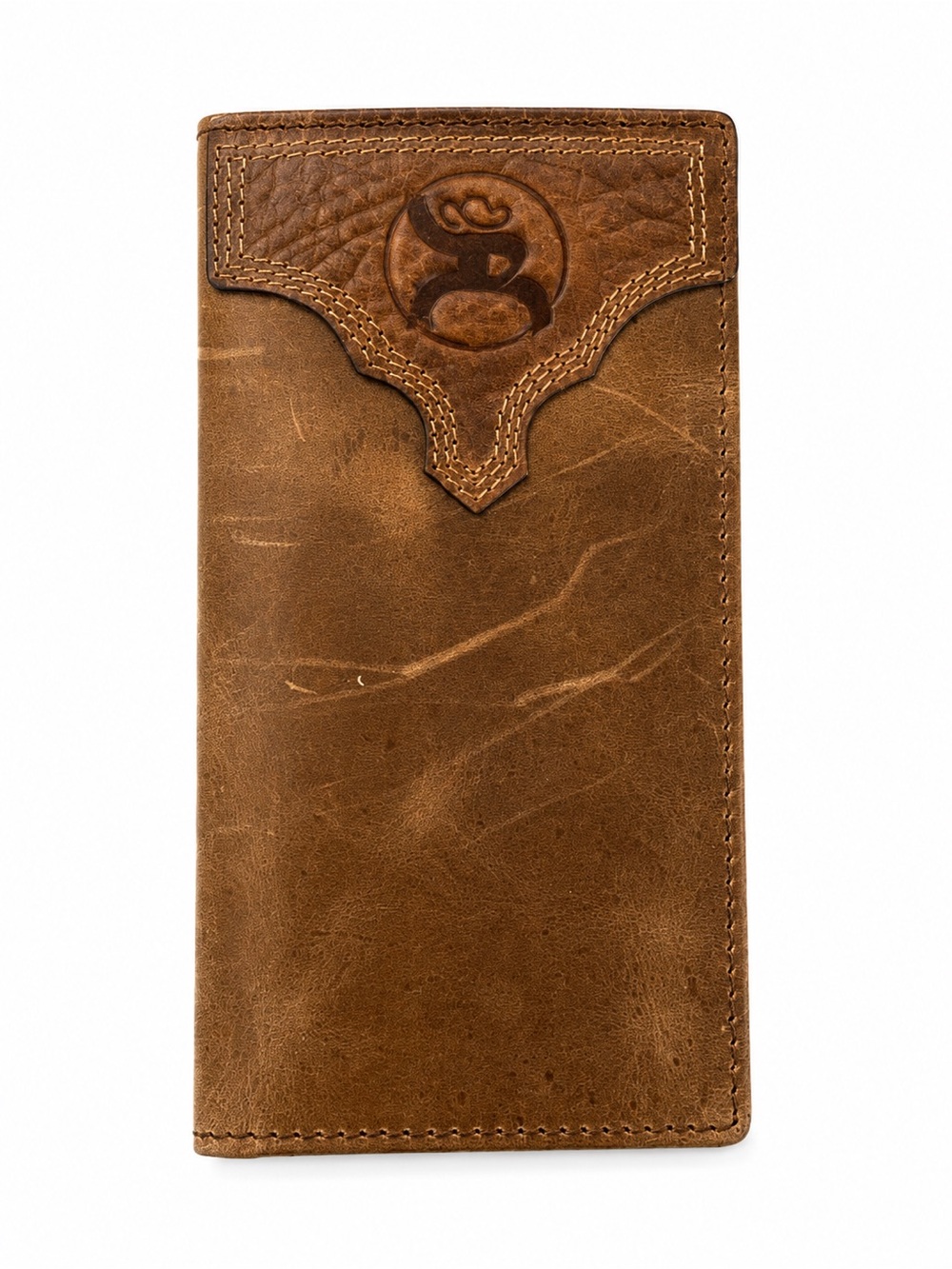 Hooey Brown Leather Checkbook Wallet with Embossed Logo